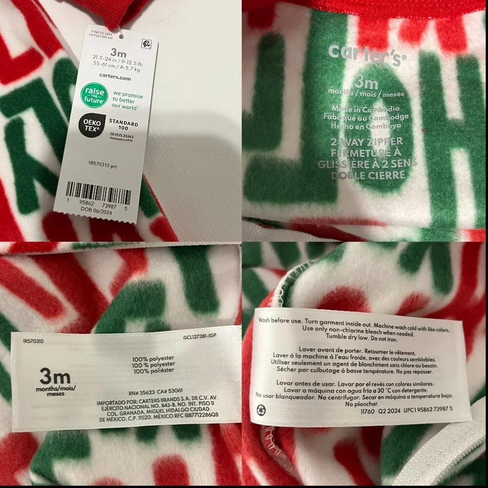 Carters 4 Pc Baby Girl Christmas Outfit Lot 3 Mos Holiday Pjs One Pieces NWT